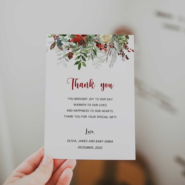 Christmas Baby Shower Thank You Notes, Thank You Cards, 4x6 and 5x7 Invitation Insert Card, FULLY Editable, Instant Download - CH6
