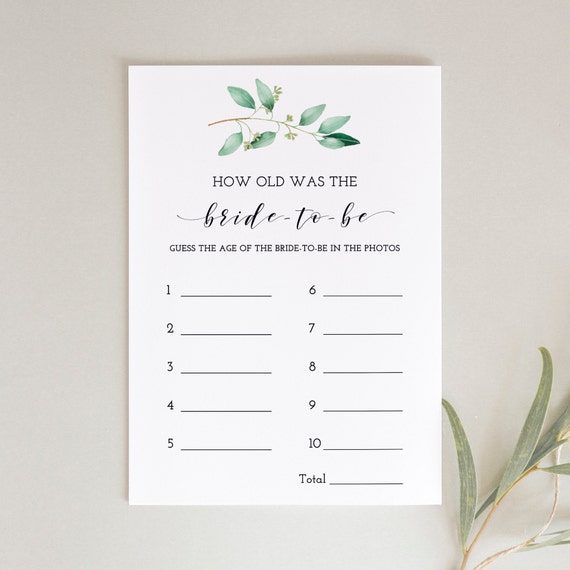 How Old Was the Bride, Guess Bride Age, How Old Was the Bride To Be Bridal Shower Game, Greenery Wedding Shower Game, Instant Download, GN1 Il_570xn