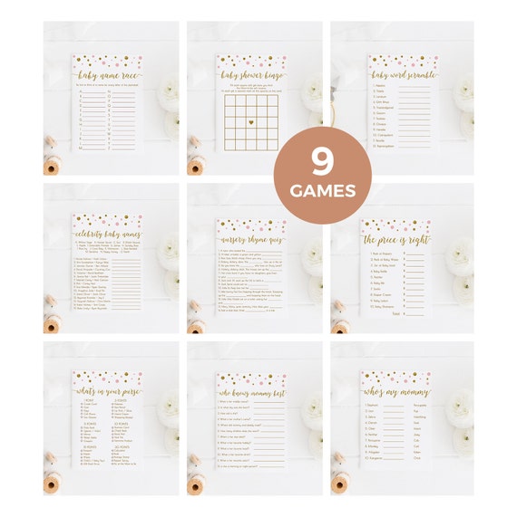 Pink and Gold Baby Shower Games Package, Girl Baby Shower Games, Bingo, Price is Right, Celebrity Baby, Printable Instant Download - CG2 Il_570xn