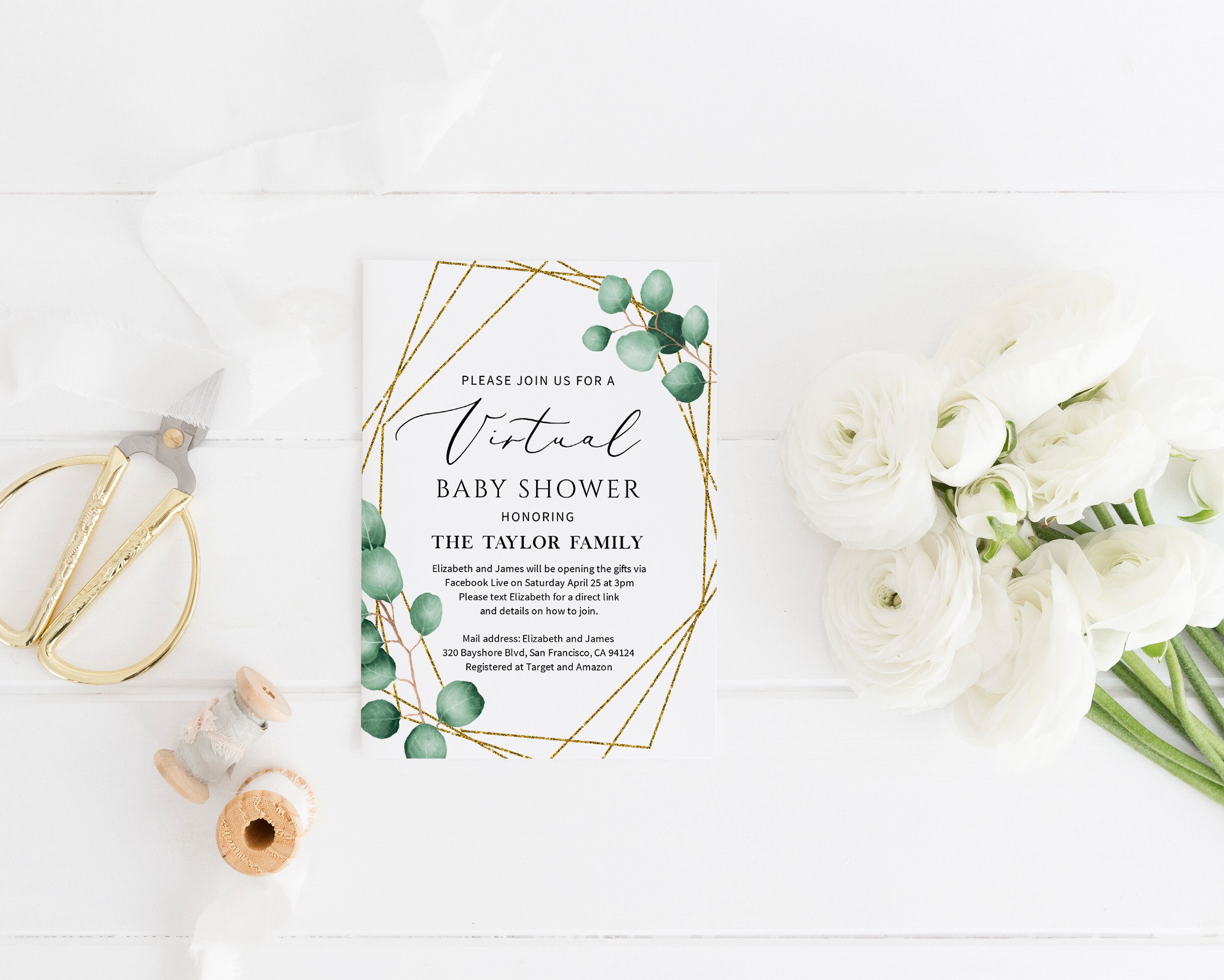 Virtual Baby Shower Invitation Greenery Baby Shower Etsy