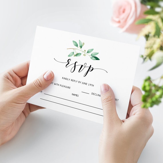 Greenery Rsvp Cards, Wedding Rsvp Template, Response Card, Editable Rsvp, Greenery Wedding Templates, Printable, Instant Download - GN1 Il_570xn