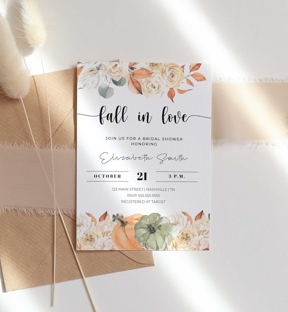 Fall Bridal Shower Invitation, Fall Bridal Shower Invitation Template, Fall in Love Bridal Shower Invite, Printable - LL4 Il_570xn
