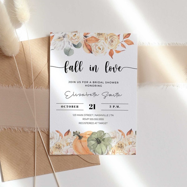 Fall Bridal Shower Invitation, Fall Bridal Shower Invitation Template, Fall in Love Bridal Shower Invite, Printable - LL4