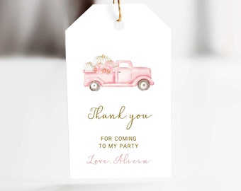 Fall Birthday Favor Tag, Pumpkin Truck Thank You Tag Template, Pumpkin Girl Thank You Tag, Printable - SN5