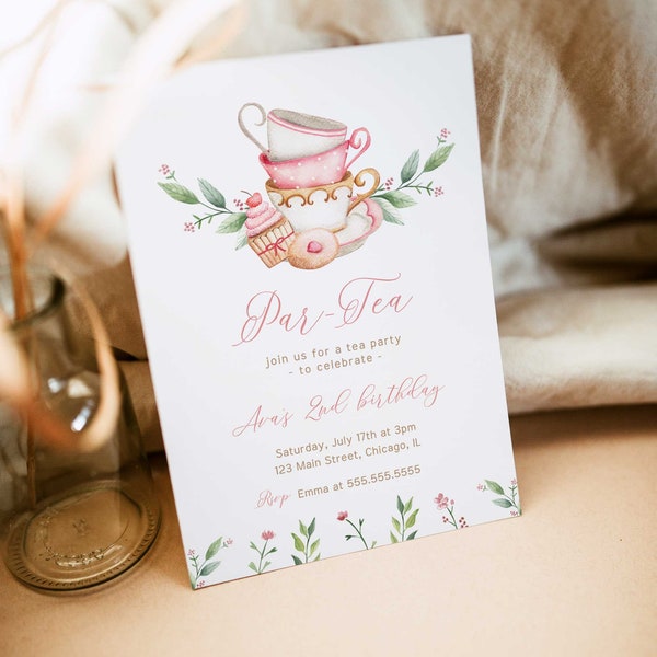 Tea Party Invitation Template, Tea Party Birthday Invite, Birthday Girl Invitation Template, Instant Download - FB9