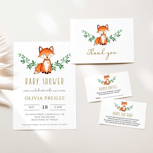 Fox Baby Shower Invitation Woodland Baby Shower Invitation - Etsy