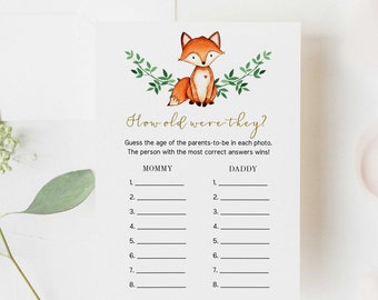 EDITABLE Fox Old Were They Woodland Baby Shower Printable Game Guess How Old Parents To Be Baby Shower - WT1