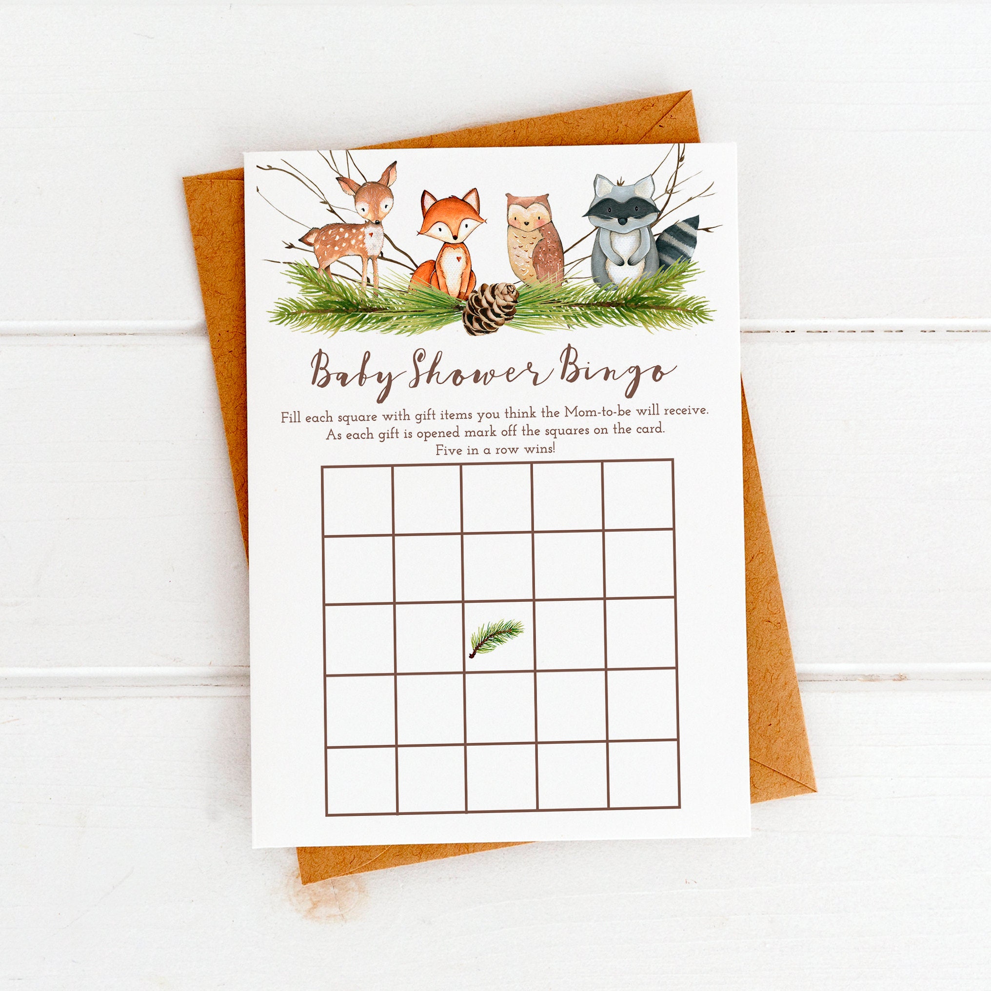 Woodland Baby Shower Bingo Cards Printable Woodland Bingo Etsy