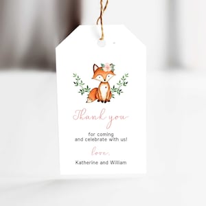 Fox Party Favor Tags, Fox Birthday Girl Thank You Tag, Download istantaneo, Fox Baby Shower Thank You Tags - WT1