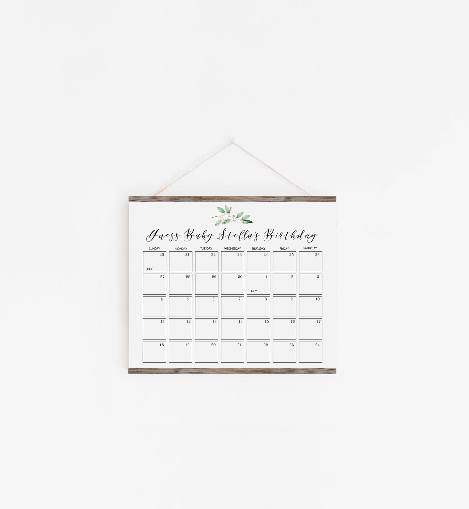 Due Date Calendar Game Greenery Baby Shower Game Guess Etsy