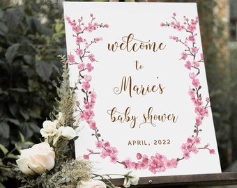 Cherry Blossom Baby Shower Welcome Sign Template (Instant Download) FL4