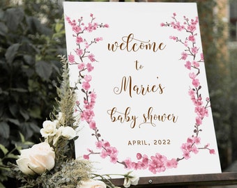 Floral Baby Shower Welcome Sign Template, Welcome Baby Shower Sign Printable, Girl Baby Shower Decor, Instant Download - FL4