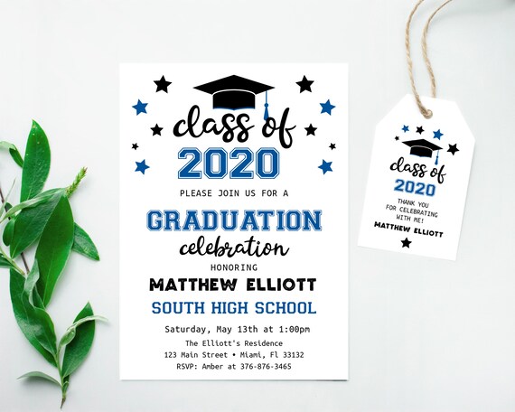 Class of 2020 Graduation Celebration Invitation FREE Thank You Tags Graduation Party Template - GD2020 Il_570xn