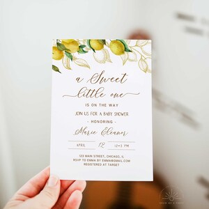 Lemon Baby Shower Invite, Sweet Little One Editable Invitation, Boy Baby Shower Invite, Digital Invitation, Summer Baby Shower - SPG5