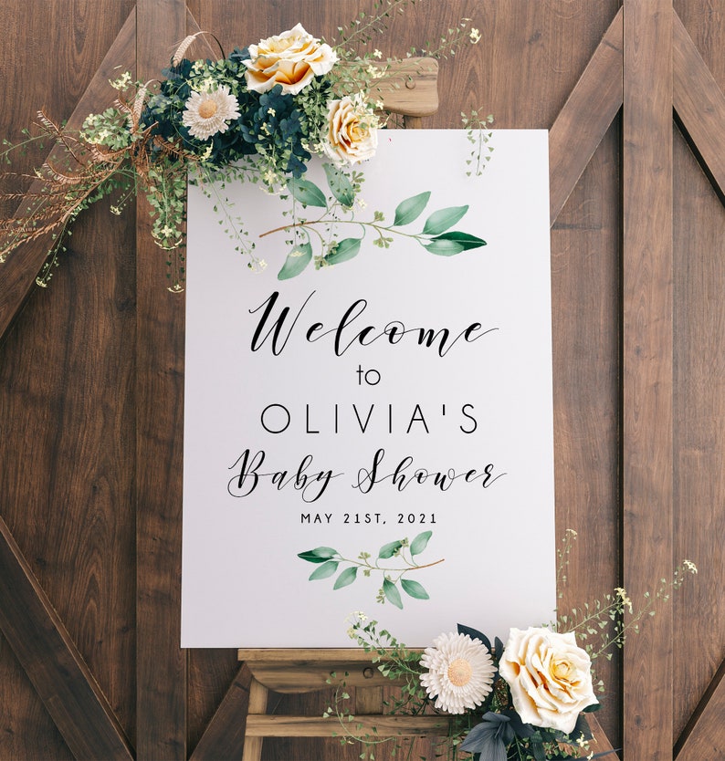 EDITABLE Sign Greenery Baby Shower 5 SIZES Etsy