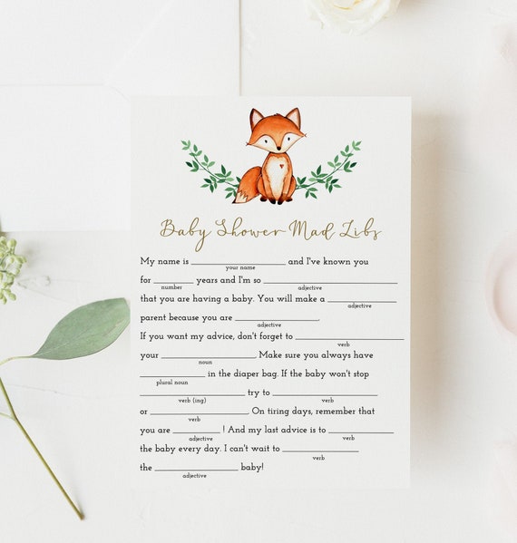 Baby Shower Mad Libs Game Printable Fox Baby Shower Game Woodland Baby Fill in Blank Baby Advice Cards - WT1 Il_570xn