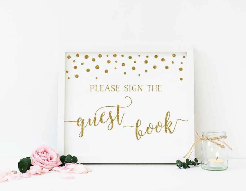 Baby Shower Guest Book Sign Please Sign The Guest Book Gold Etsy