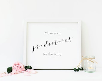 Baby Shower Predictions For Baby, Black and White Baby Predictions, Predictions Baby Shower Sign, Calligraphy Printable Sign - BW2