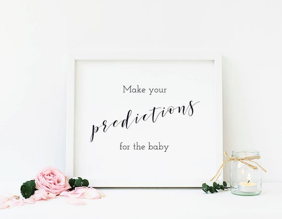 Baby Shower Predictions For Baby, Black and White Baby Predictions, Predictions Baby Shower Sign, Calligraphy Printable Sign - BW2 Il_570xn