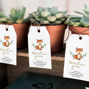 Succulent Favor Tag, Woodland Baby Shower Tag Template, Fox Baby Shower Favor Tag Printable - WT1