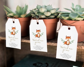 Succulent Favor Tag, Woodland Baby Shower Tag Template, Fox Baby Shower Favor Tag Printable - WT1