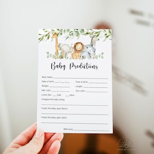 Safari baby shower voorspellingen voor de baby, Safari baby voorspellingen en advies, Safari baby shower spel, bewerkbaar, direct downloaden - FB4