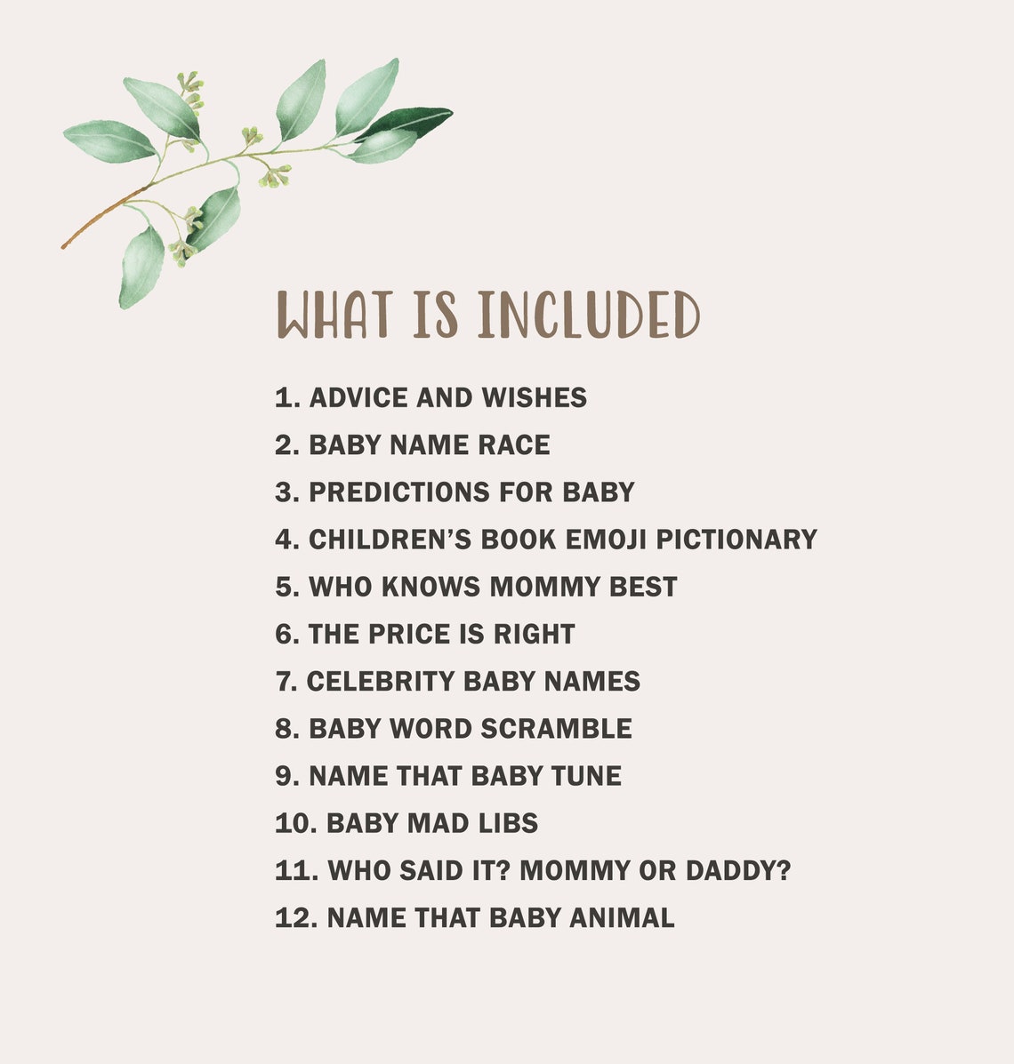 Virtual Baby Shower Games Zoom Baby Shower Games Greenery Baby Etsy