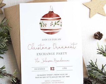 Weihnachtsdeko Tauscheinladung, Druckbare Weihnachtsparty Ornament Tauscheinladung, Weihnachtsparty Einladung - CH7