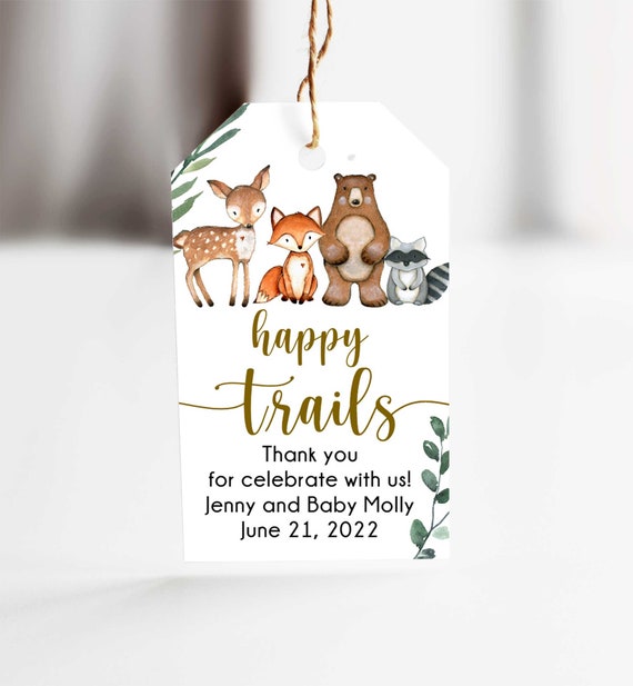 Happy Trails Tag, Trail Mix Woodland Favor Tags Template, Woodland Baby Shower Favor Tags, Instant Download, Thank You Tags - WD2 Il_570xn