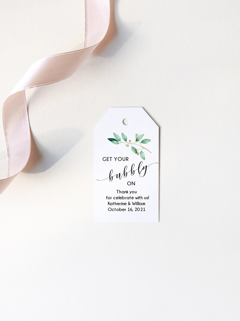 EDITABLE Champagne Favor Tag Bridal Shower Template Greenery - Etsy
