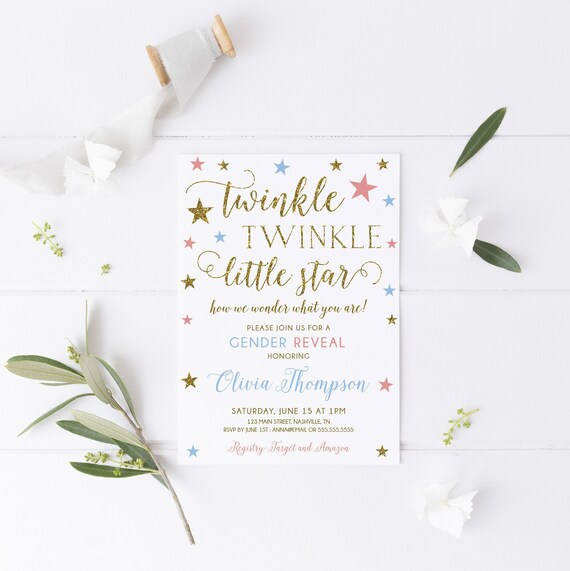 Twinkle twinkle little star gender reveal party invitation printable, Boy or Girl invitation template, Gender reveal invite - SG6 Il_570xn
