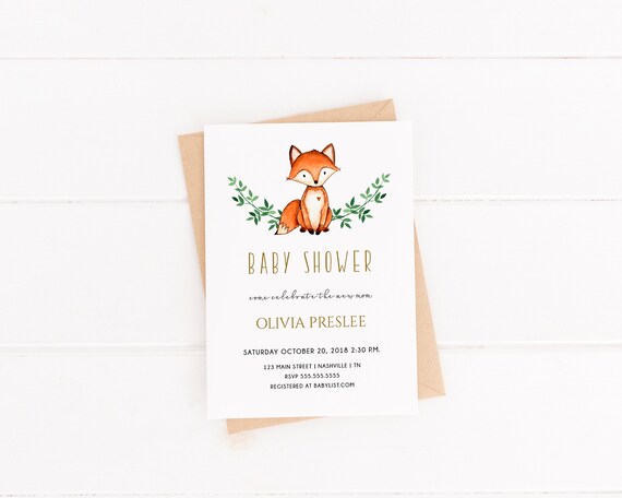 Fox Baby Shower Invitation, Woodland Baby Shower Invitation Template, Gender Neutral Baby Shower, Printable, Instant Download, Editable WT1 Il_570xn