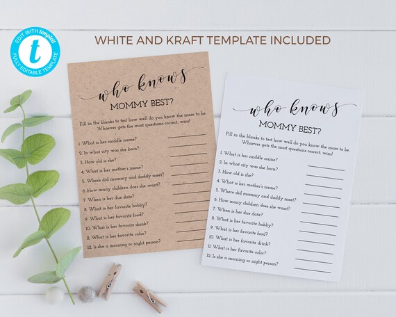Who Knows Mommy Best Game Editable Template Simple Baby Shower Game Who Knows Mommy Best Game Editable Template Simple Baby Shower Game