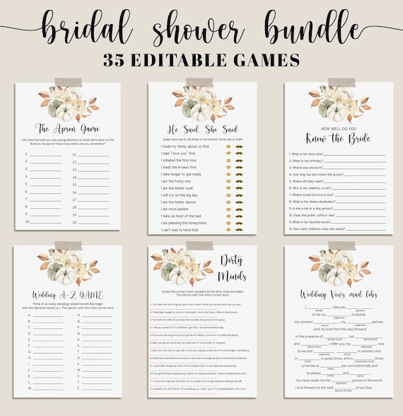 Fall Bridal Shower Games Bundle, Fall Bridal Games Bundle, Autumn Bachelorette Party Games, EDITABLE Game Card, Instant Download - LL4 Il_570xn