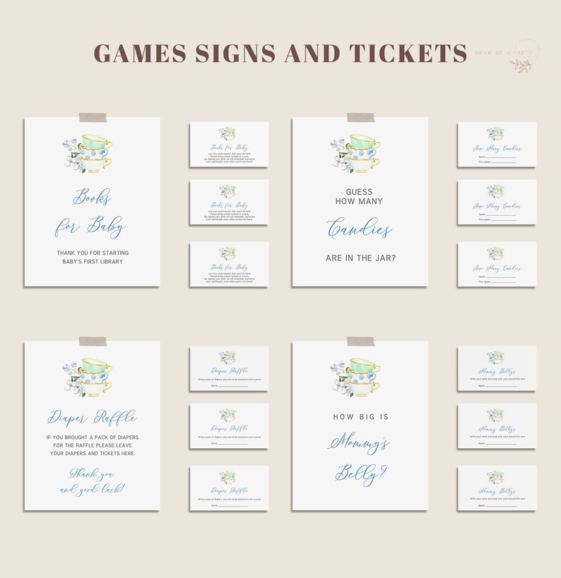 Teacup Raffle Tea Party Boy Baby Shower Game Bundle, Tea Party Baby Shower Boy, Baby ...