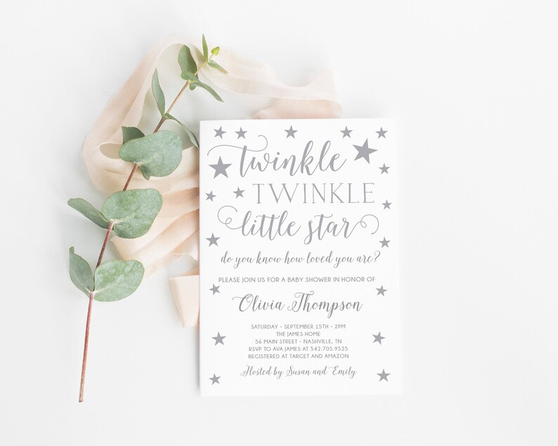 Grey Baby Shower Invitation Twinkle Twinkle Little Star Etsy
