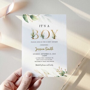 It&#39;s a Boy Baby Shower Invitation, Greenery Baby Shower Invite, Eucalyptus Invitation Template, Instant Download - GN2