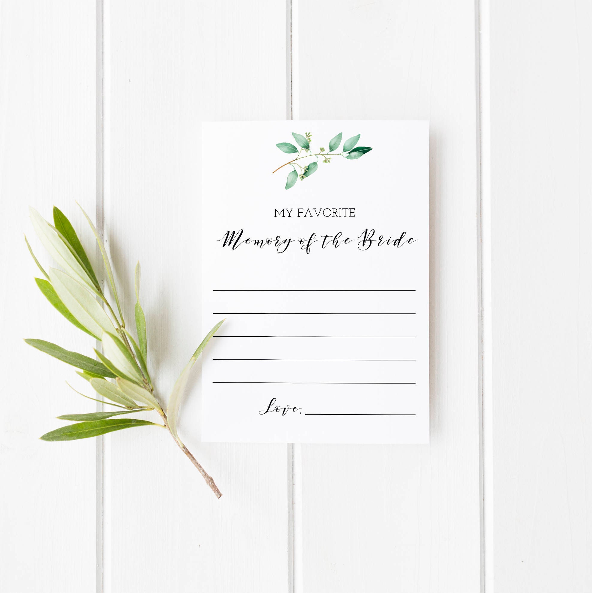 Greenery Bridal Shower Favorite Memory of the Bride Memory | Etsy
