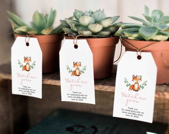 Mädchen Baby Shower Favor Tags, Fuchs Favor Tag Vorlage, Tags wachsen sehen, Sukkulenten Baby Shower Favor Tags - WT1