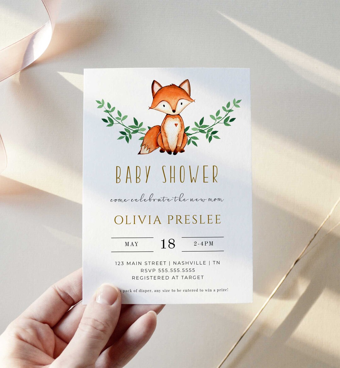 Fox Baby Shower Invitation, Woodland Baby Shower Invitation Template ...