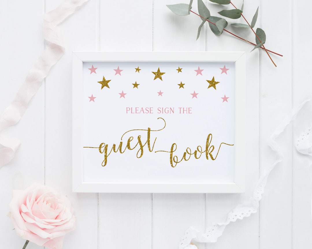 Guest Book Sign, Girl Baby Shower Guest Sign, Twinkle Little Star Pink ...