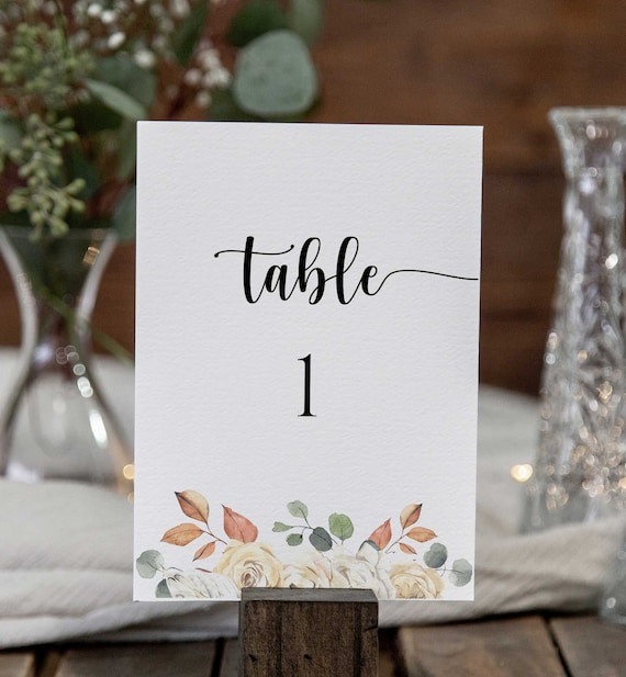 Fall Bridal Shower Table Number Cards, Wedding 5x7 Table Numbers, Table