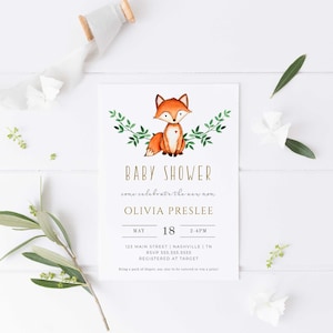 Fox Baby Shower Invitation, Woodland Baby Shower Invitation Template ...