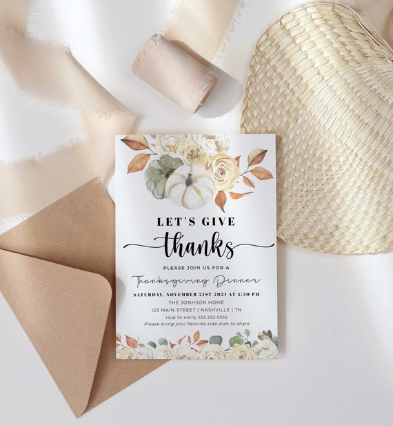 Thanksgiving Dinner Invitation, Let's Give Thanks Invitation Template, Thanksgiving Invite, Printable Thanksgiving Invitation - LL4 Il_570xn