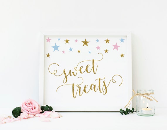 Sweet Treats Sign, Dessert Table Sign, Gender Reveal Party Dessert Bar Sign, Pink Blue and Gold Baby Shower, Printable Instant Download SG6 Il_570xn