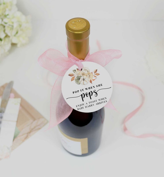 Champagne Baby Shower Favor Tag, Fall Baby Shower Favor. Pop it When She Pops, Tag, Champagne Bottle Tag Printable - LL4 Il_570xn