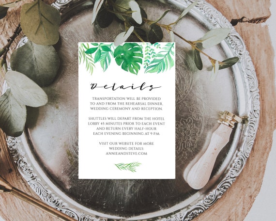 Details Card Wedding Template, Tropical Wedding Shower, Wedding Invitation Insert Card, Wedding Printable Thank You Note Cards - GN7 Il_570xn