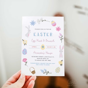 Easter Egg Hunt Invite, Easter Egg Hunt and Brunch Invitation, Easter Party Editable Invite, Printable