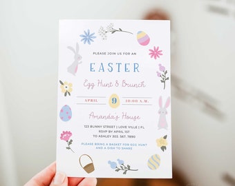 Easter Egg Hunt Invite, Easter Egg Hunt and Brunch Invitation, Easter Party Editable Invite, Printable