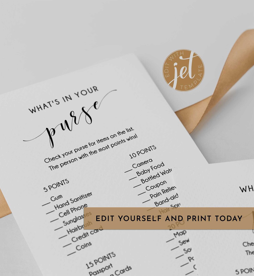 EDITABLE What's in Your Purse Baby Shower Game, Gender Neutral Baby ...